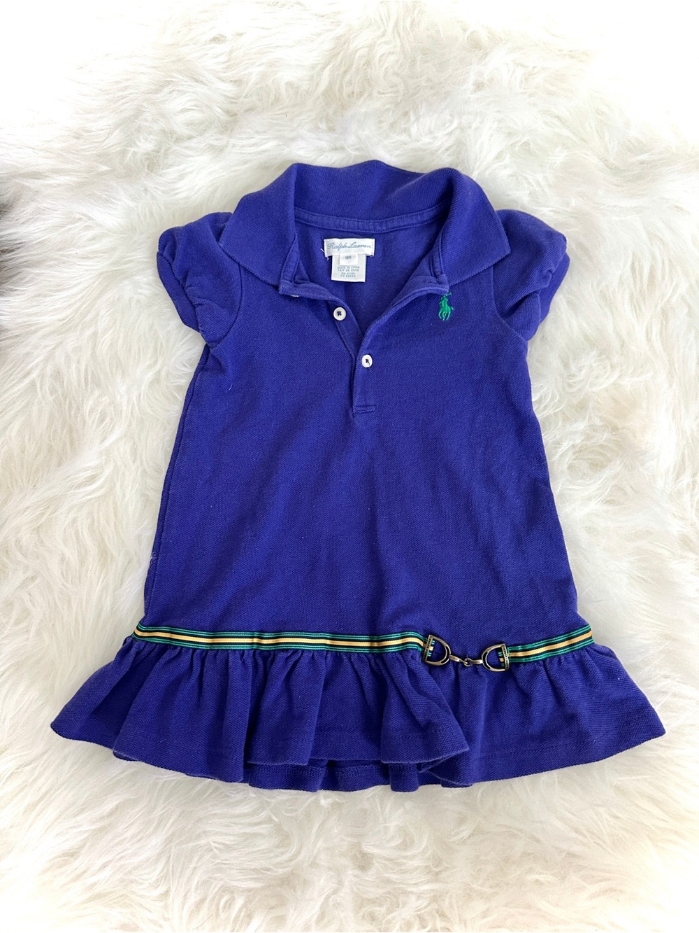 Vintage Ralph Lauren Baby Girls Purple Polo Dress 18M Ruffle Hem